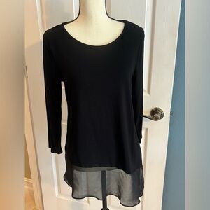 Vince Camuto Black Tunic 3/4 Sleeve Asymmetrical Hem Scoop Neck Sz S